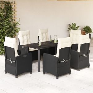 Set da pranzo da 7 pezzi in Poly Rattan nero con cuscini Set da giardino - Product Image 1