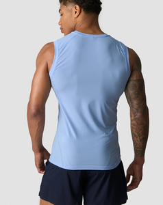 Premium Quality Eco-Friendly Men's Light Blue Compression <b>Tank</b> <b>Top</b> O-<b>Neck</b> Quick Dry Sporty Sleeveless Knitted 100% Cotton 240g - Product Image 2