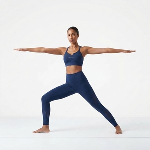 <b>Women</b> <b>Navy</b> Blue Seamless Sports Bra High Waist <b>Leggings</b> Activewear Two Piece Workout Set - Product Image 6