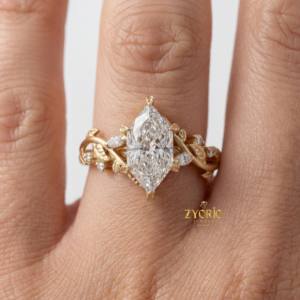 แหวนหมั้นเพชรทรงมาร์คีส์เพาะเลี้ยงจากธรรมชาติ สำหรับผู้หญิง ทองคำขาว 14K เป็นมิตรกับสิ่งแวดล้อม ทันสมัย เหมาะเป็นของขวัญแต่งงาน ของขวัญงานเลี้ยง หรือของขวัญแทนคำมั่นสัญญา - Product Image 3