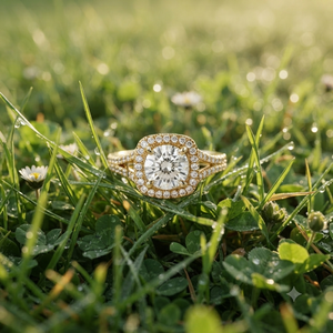 Bague de Fiançailles et de Mariage Solitaire en Moissanite Plaqué Or 14K, Sertie de Griffes avec Halo Caché, Design Classique et Tendance - Product Image 5
