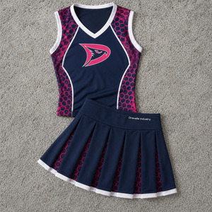 Wholesale Sublimated Cheerleading Uniform Custom Pink Hexagon Design Women's Teamwear Outfit & Pleated <b>Skirt</b> - Product Image 1