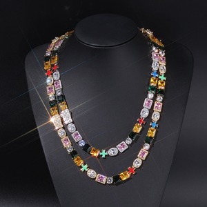 Collier Croix Hip Hop Moissanite pour Homme, Chaînes Maillons Multicolores Serties de Pierres Précieuses, Bijoux de Luxe Tendance, Cadeau Idéal pour Fêtes et Festivals, Argent - Product Image 2