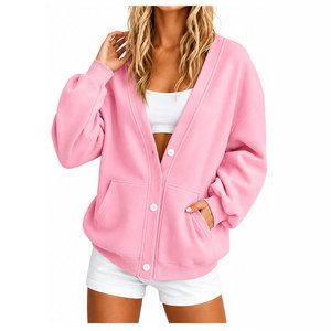 Cárdigan con capucha para mujer, color magenta, estilo oversized, con cremallera, tejido, con bolsillo, para uso casual en otoño e invierno. - Product Image 4