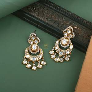 Leela Gold Plated Zircon Drop Earrings-Ethnic Geometric Designer Jewelry for Wedding and Party - Product Image 1