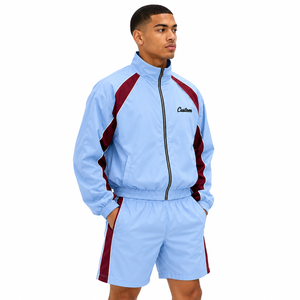 Veste coupe-vent rétro zippée pour homme avec cordon de serrage, short, veste de survêtement réfléchissante, légère en nylon et polyester, commande personnalisée - Product Image 3