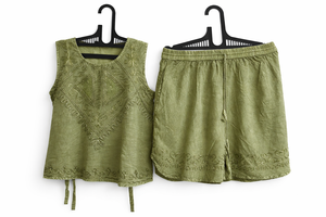 Women's <b>Viscose</b> Embroidered <b>Top</b> and Short Set Manufacturer Beachwear Summer Spring - Product Image 2