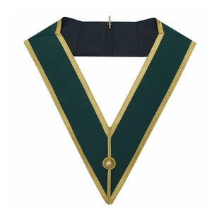 Custom Green V-Neck Masonic <b>Collar</b> Gold Trim Classical Design Sew-On Badge Garment - Product Image 1
