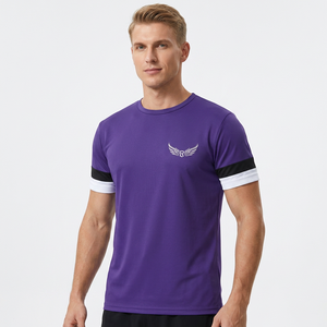 Maillot à manches courtes pour homme, col rond, logo brodé, évacuation de l'humidité, coupe classique, vêtements pour adultes, couleur violette - Product Image 4