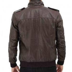 Chaqueta Bomber de Cuero Vacuno Negro para Hombre, Cuello Alto, Cierre de Cremallera, Manga Regular, Color Sólido, Invierno, Acabado Ecológico - Product Image 2