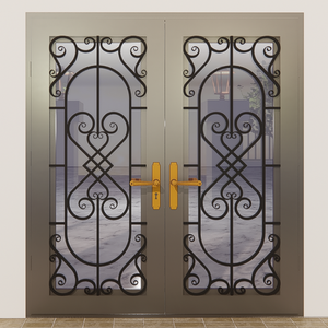 Porte d'entrée de sécurité en fer forgé de luxe, porte d'entrée en acier et verre sur mesure, porte d'entrée extérieure moderne pour villa et maison résidentielle - Product Image 2