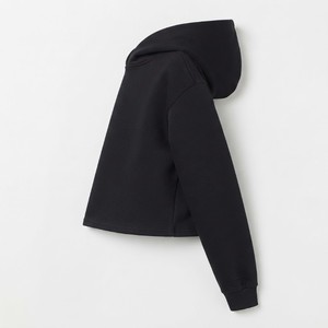 Solid Black <b>Women</b> Crop Top Hoodie Drawstring Pullover Polyester/Cotton Casual <b>Long</b> Sleeve Custom Logo Casual Pullover <b>Hoodies</b> - Product Image 3