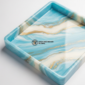 Luxury Blue <b>Marble</b> Resin <b>Square</b> Tray – Handmade Glossy Decorative Serving Tray with Gold Vein Detail | Modern <b>Coffee</b> <b>Table</b> - Product Image 3
