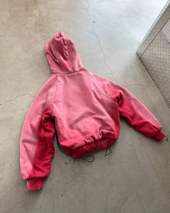 Sudadera con capucha corta vintage personalizada con cremallera ajustable, de tejido grueso, con lavado ácido y efecto desgastado por el sol, para hombre y mujer. - Product Image 3