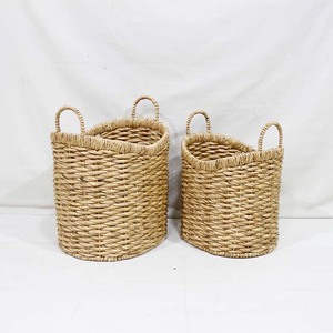 Panier à linge en jacinthe d'eau naturelle avec poignées en boucle pour le rangement domestique - Product Image 3