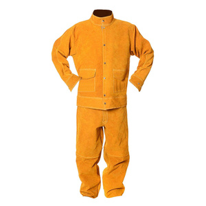Industrial Safety Cowhide Leather Welding Jacket Long Workshop Clothing with Flame Resistance for Welding <b>Apron</b> - Product Image 1
