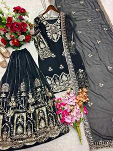 2026 Georgette Sharara Broderie et travail de sequins Luxe Vêtements ethniques Bollywood pour femmes Séchage rapide Mariages Vêtements indiens pakistanais - Product Image 4