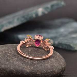 Hermoso Anillo de Compromiso Religioso con Rubí y Peridoto, Plata de Ley 925, Chapado en Oro de 14K, Chapado en Rodio, Anillo con Racimo de Piedras Preciosas - Product Image 3