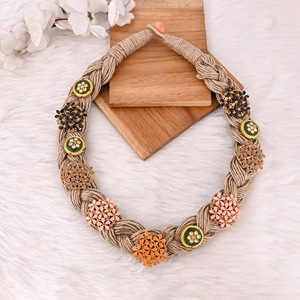 Multi Gemstone Jute Thread <b>Necklace</b> with Earring Set Boho Eco-Friendly Layered <b>Statement</b> Fashion Jewelry for Women - Product Image 4