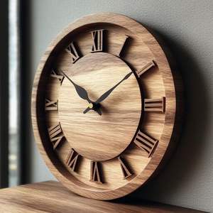 Horloge murale en bois massif naturel, quartz silencieux sans tic-tac, design Art Déco, étanche, cadeau de mariage - Product Image 2