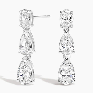 Boucles d'oreilles pendantes classiques pour femmes, plaquées rhodium, avec incrustation de diamants taille ovale, design goutte d'eau, bijoux de mariage - Product Image 1