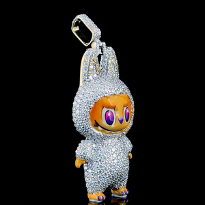 Cute Cartoon Rabbit Pendant 925 <b>Silver</b> Moissanite Iced Out Round Brilliant Cut Themed <b>Charm</b> Unisex Gift Jewelry - Product Image 5