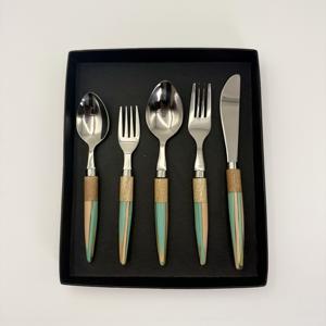 Ensemble de couverts de table classiques en acier inoxydable pour hôtel et banquet de mariage, couteau, cuillère, fourchette, accessoire de cuisine avec manche en bois - Product Image 2