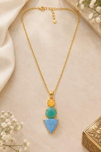 Collar de Moda con Colgante de Ópalo Azul y Jade, en Latón Sólido Chapado en Oro de 18k, Diseño Moderno para Mujer - Product Image 6