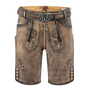 Shorts Lederhosen en cuir véritable pour hommes, traditionnels bavarois, brodés, pour l'Oktoberfest allemand, avec ceinture - Product Image 1