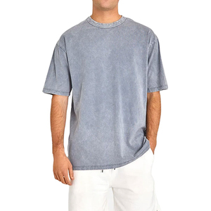 T-shirts longs pour hommes grande taille 100 % coton, élégants, délavés à l'acide, légers, avec logo frontal, personnalisables en gros (OEM/ODM) - Product Image 2