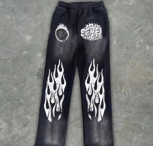Custom High Quality <b>Lightweight</b> Distressed Flare Sweatsuit Acid Wash Hoodie Sweatpants Set Vintage Stacked Flare Pant - Product Image 3