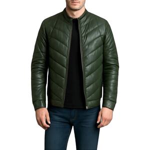 แจ็คเก็ตบอมเบอร์หนังสีเขียวสำหรับผู้ชาย, เสื้อสแตนด์ไฮสตรีทกันน้ำระบายอากาศได้ดีสำหรับขี่มอเตอร์ไซค์หนังแท้แห้งเร็ว - Product Image 1