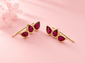 Fuchsia Pear Shape CZ <b>Dangle</b> <b>Earrings</b> 925 Sterling <b>Silver</b> Gold Plated Bezel Set Drop <b>Earrings</b> for Party Wedding Gift - Product Image 3