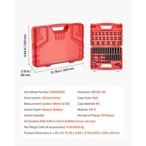 Set di 50 Chiavi a Bussola a Impatto da 3/8 di Pollice, 6 Punte, Profonde e Poco Profonde, SAE e Metriche (da 5/16 di Pollice a 3/4 di Pollice, da 8 a 22) per Riparazioni - Product Image 4