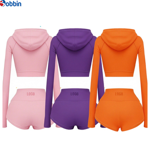 Ensemble de survêtements courts à capuche hip-hop d'été pour femmes, 2 pièces, veste à fermeture éclair et shorts, 100% coton respirant, respectueux de l'environnement, manches longues - Product Image 6