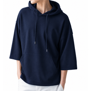 Sweat-shirt à capuche surdimensionné pour homme, couleur unie, en coton tricoté, décontracté, pour l'automne, avec poche, coupe classique - Product Image 2