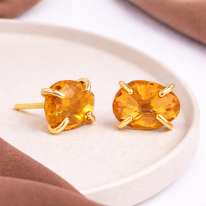 Peridot Quartz <b>Stud</b> <b>Earring</b> Gold Plated Prong <b>Set</b> Oval Faceted Gemstone Handmade August Birthstone Jewelry Gift for Women - Product Image 2