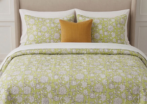 Handmade Printed Cotton Kantha Quilt Reversible Traditional Bedspread All Season <b>Comfort</b> Green Floral Pattern - Product Image 2