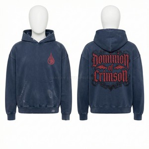 Sweat à capuche streetwear personnalisé épais, rouge délavé à l'acide, imprimé sérigraphié, en molleton de coton, pour homme, coupe oversize à épaules tombantes, fabrication usine - Product Image 5