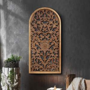 Décoration murale en bois massif, panneau floral sculpté à la main avec finition blanche vieillie, sculpture décorative suspendue de style ferme vintage - Product Image 2