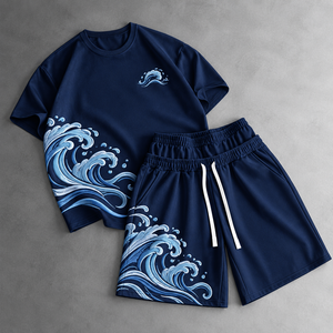 Ensemble chemise et short brodés Bolt, mode streetwear, deux pièces coordonnées, tenues de tous les jours, looks de week-end, vêtements de vacances - Product Image 1
