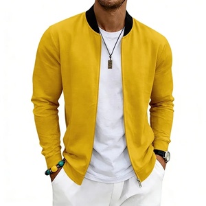 Blouson Bomber Bleu Homme Couleur Unie Fermeture Boutons Cachés Style Décontracté Col Montant Coupe Ajustée Hiver Broderie Avant - Product Image 2