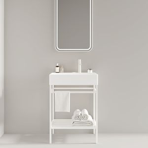 24 \ "bianco lucido bagno Set Freestanding Console lavello rettangolare in ceramica rubinetto aperto gambe in metallo - Product Image 1