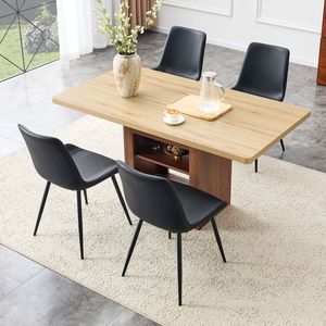 Tavolo da Pranzo Allungabile 59-71 Pollici e Set di 4 Sedie Curve Allargate in PU Artificiale Nero per Uso Domestico - Product Image 3