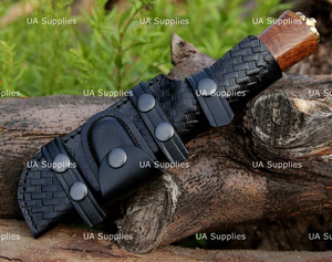 Couteau de chasse d'extérieur personnalisé à lame fixe en acier Damas, ultra-affûté, avec manche en bois de rose, OEM ODM, étiquettes privées - Product Image 6