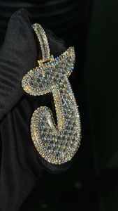 Colgante Personalizado de Plata de Ley Bicolor con Inicial 'J' Estilo Hip Hop, con Diamantes Baguette y Moissanita Engastados en Puntas, para Hombre y Mujer - Product Image 4