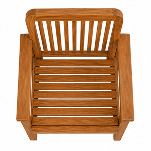 Chaise de jardin moderne en teck massif avec dossier à lattes verticales, accoudoirs larges, pieds sabre, imperméable et écologique - Product Image 4