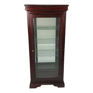 Buffet d'appoint à une porte en acajou massif, reproduction de style antique, fait main, avec étagères et porte vitrée, pour usage intérieur - Product Image 1