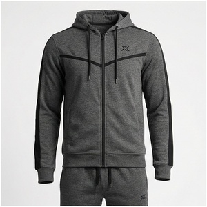 Chándal Gris con Capucha para Hombre, Manga Larga, Cierre Frontal con Cremallera, Logotipo, Color Sólido, Transpirable, Deportivo, Corte Regular, Ropa de Otoño - Product Image 1