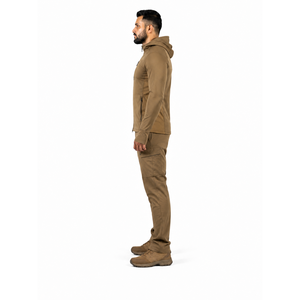 เสื้อแจ็คเก็ตมีฮู้ดผู้ชายทรงสลิมฟิต ผ้าโพลาร์เทค พาวเวอร์สเตรช โปร ซิปเต็มตัว ป้องกันลม สำหรับล่าสัตว์ พร้อมกางเกงขายาว รับผลิตแบบ OEM และ Private Label - Product Image 3